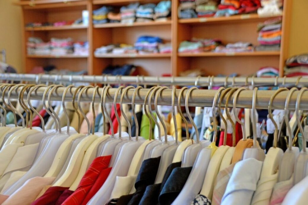 clothes on a coat rack